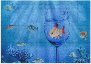 Kuizee Jigsaw Puzzle 500 Pieces Puzzle for Adults Fish Glass Ocean Underwater Blue School Kids Teens Educational Intellectual Decompressing Funny Family Games 20.5X15Inch