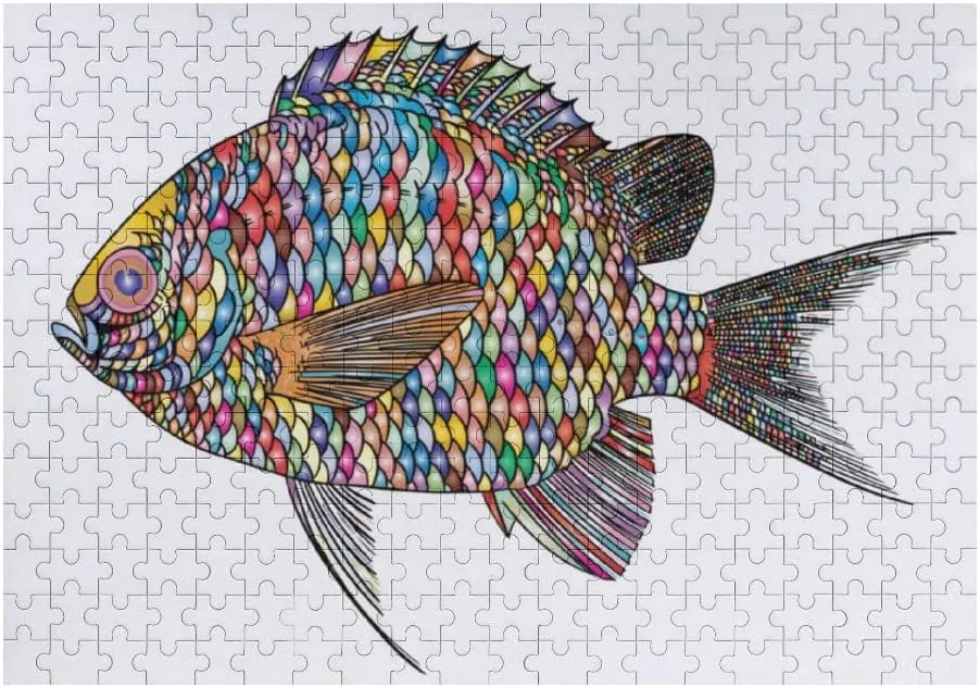 Kuizee Jigsaw Puzzle 500 Pieces Puzzle for Adults Fish Multicolor Modern Art School Teens Educational Intellectual Decompressing Funny Family Games 11.5X15.7Inch