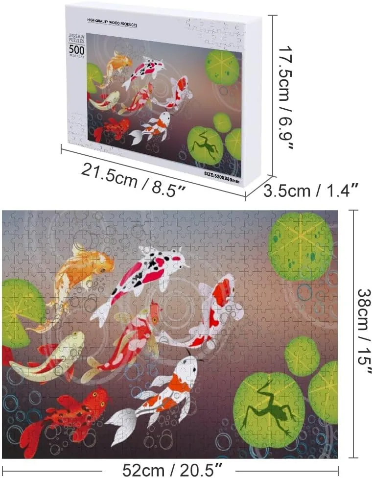 Kuizee Jigsaw Puzzle 500 Pieces Puzzle for Adults Koi Fish Beautiful Water Pond Educational Intellectual Decompressing Funny Family Games 11.5X15.7Inch