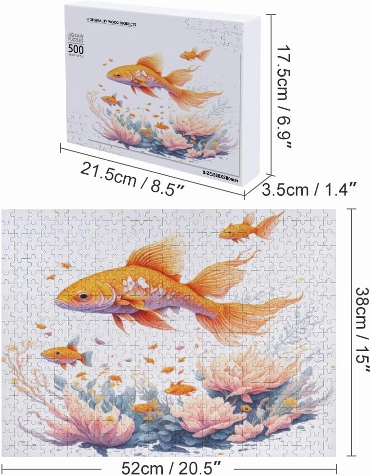 Kuizee Jigsaw Puzzle 1000 Pieces Puzzle for Adults Gold Fish Underwater Floral Splash Educational Intellectual Decompressing Funny Family Games 11.5X15.7Inch