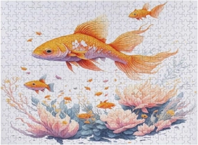 Kuizee Jigsaw Puzzle 1000 Pieces Puzzle for Adults Gold Fish Underwater Floral Splash Educational Intellectual Decompressing Funny Family Games 11.5X15.7Inch