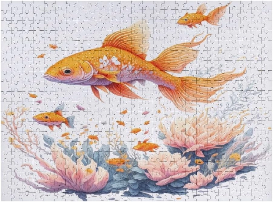 Kuizee Jigsaw Puzzle 1000 Pieces Puzzle for Adults Gold Fish Underwater Floral Splash Educational Intellectual Decompressing Funny Family Games 11.5X15.7Inch