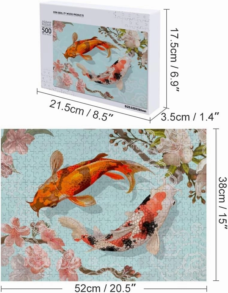 Kuizee Jigsaw Puzzle 1000 Pieces Puzzle for Adults Japanese Koi Fish Swimming Educational Intellectual Decompressing Funny Family Games 11.5X15.7Inch