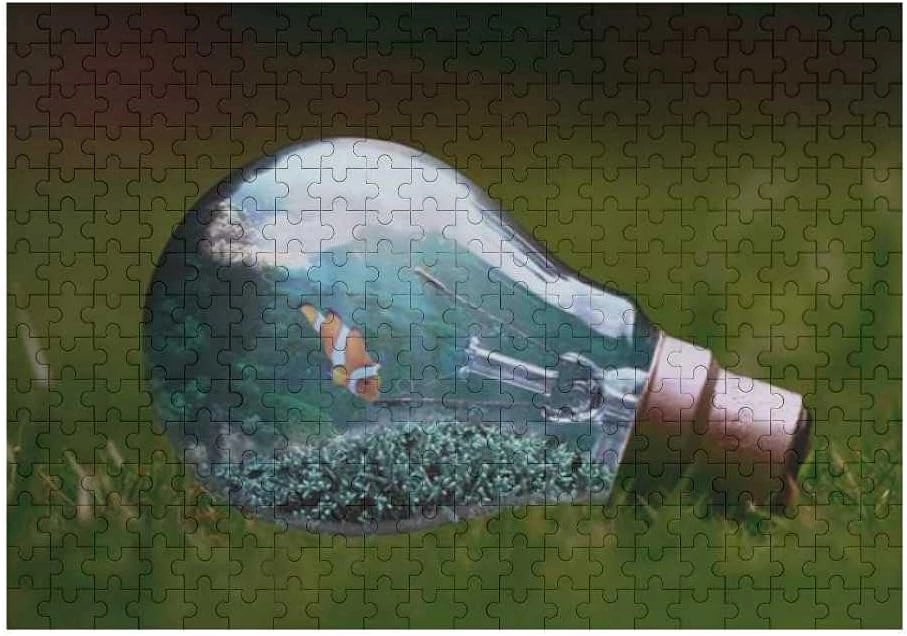 Kuizee Jigsaw Puzzle 1000 Pieces Puzzle for Adults Water World Fish Light Bulb School Kids Teens Educational Intellectual Decompressing Funny Family Games 29.5X19.7Inch