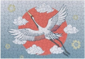 Kuizee Jigsaw Puzzle 500 Pieces Puzzle for Adults Art Japanese Crane Sun Carp Koi Fish School Kids Teens Educational Intellectual Decompressing Funny Family Games 20.5X15 Inch