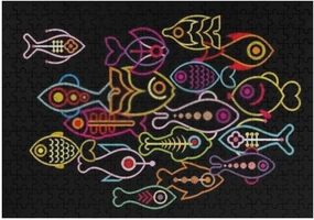 Kuizee Jigsaw Puzzle 500 Pieces Puzzle for Adults Glowing Fishes Black School Kids Teens Educational Intellectual Decompressing Funny Family Games 20.5X15Inch
