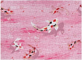 Kuizee Jigsaw Puzzle 500 Pieces Puzzle for Adults Koi Fish Sakura Flower Pink Educational Intellectual Decompressing Funny Family Games 11.5X15.7Inch
