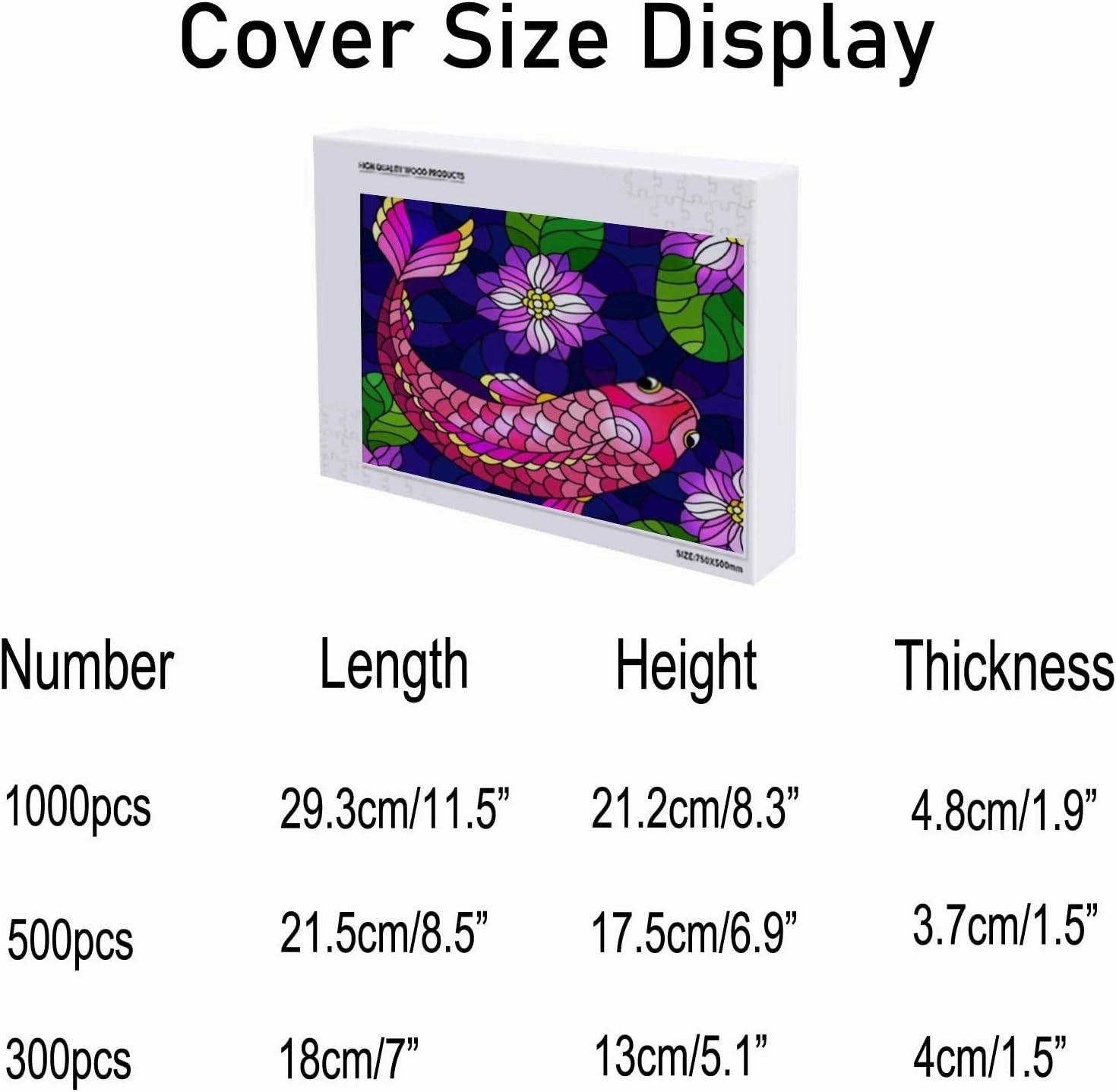 Kuizee Jigsaw Puzzle 500 Pieces Puzzle for Adults Stained Glass Style Pink Fish Purple Lotuses School Kids Teens Educational Intellectual Decompressing Funny Family Games 20.5X15 Inch