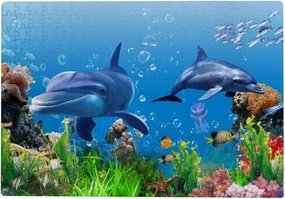 Kuizee Puzzle 1000 Piece Jigsaw Puzzle ﻿Landscape Under Sea Fish Water 3D Blue Dolphin Turtle Kids Adult Educational Intellectual Decompressing Fun Game 29.5X19.7Inch