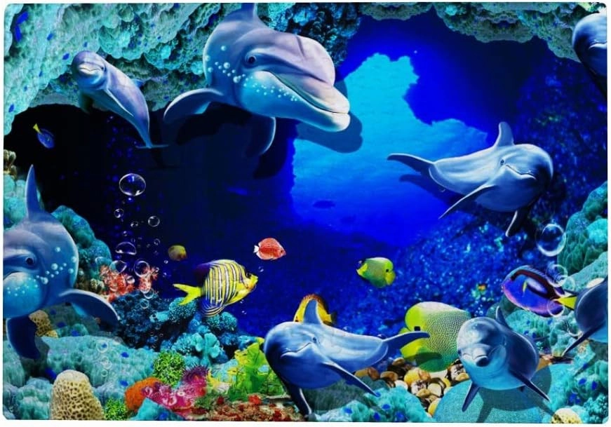 Kuizee Puzzle 500 Piece Jigsaw Puzzle ﻿Sea Ocean Fishes Blue Under Water Kids Adult Educational Intellectual Decompressing Fun Game 20.5X15Inch