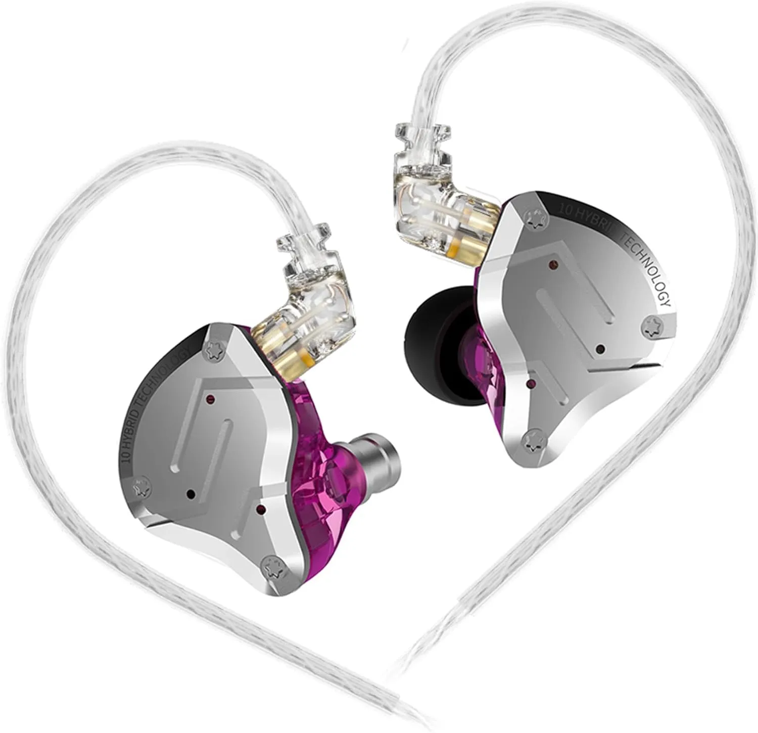 KZ ZS10 Pro in Ear Monitors Wired Headphones, 1DD 4BA Metal IEM, High Fidelity Gaming Earbuds with 2pins Tangle-Free Cable, Noise Cancelling Wired Earphones for PC Game Music (Purple Without mic)