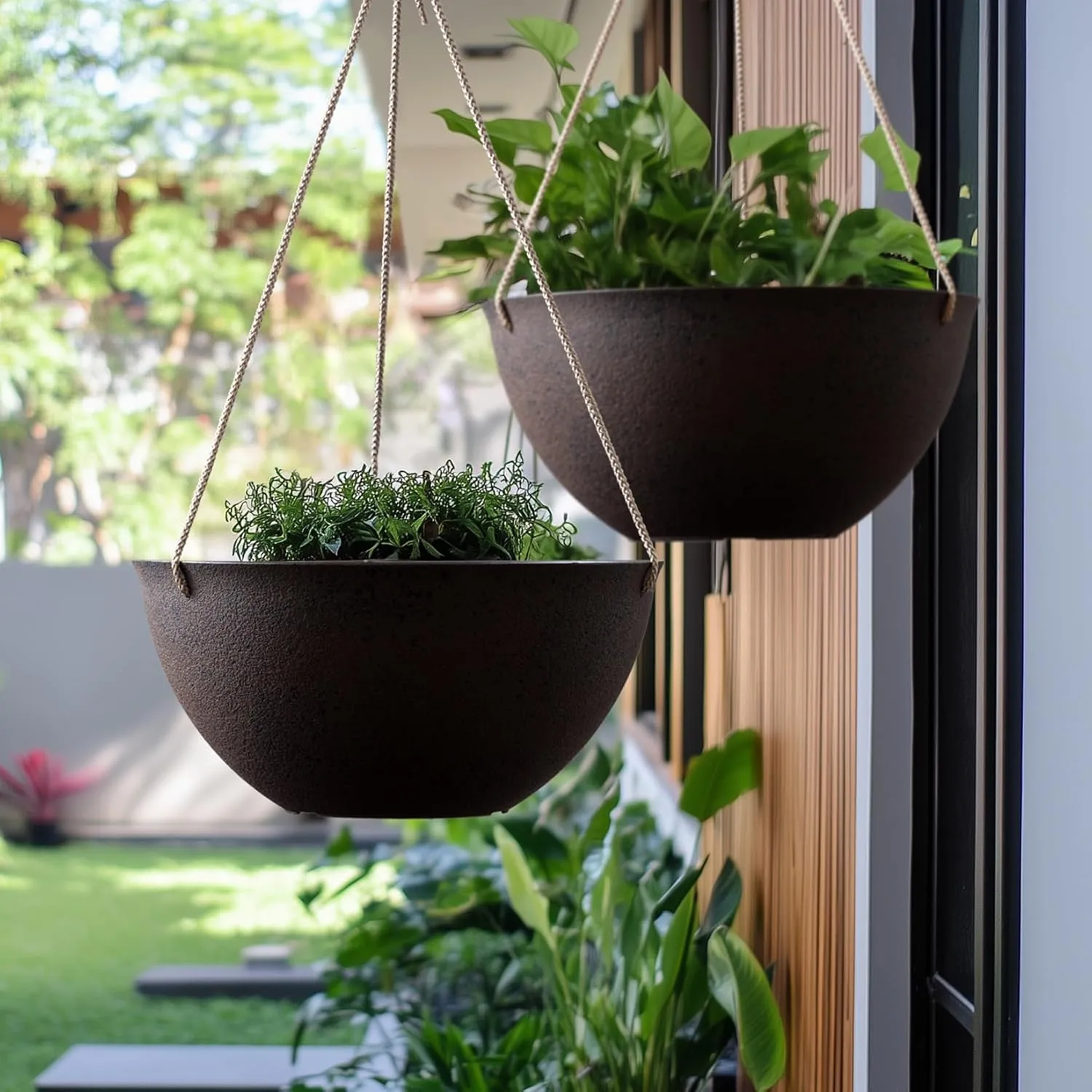 LA JOLIE MUSE Large Hanging Planters - 13 Inch Flower Pots Outdoor Indoor, Hanging Garden Planters Set of 2, New Iron Color