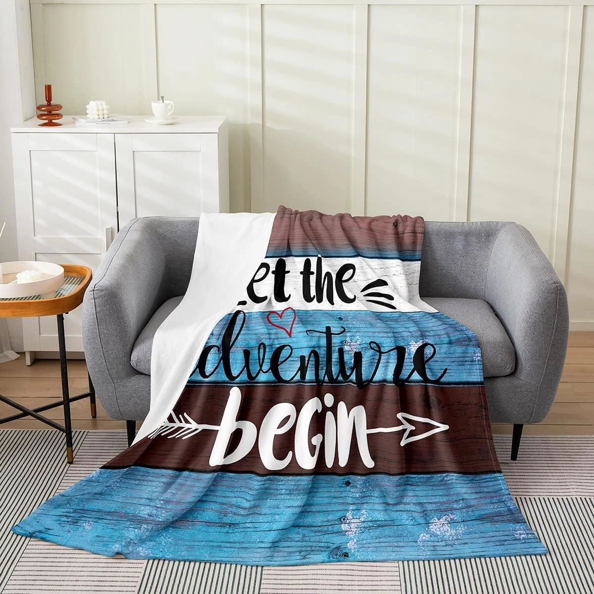 Lake House Flannel Fleece Throw Blanket,Happy Camping Bed Blanket Rustic Wooden Fuzzy Blanket for Bed Sofa Couch,Bedroom Decor Relax Time Farmhouse Decor Plush Blanket Throw 50"x60"
