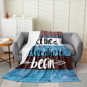 Lake House Flannel Fleece Throw Blanket,Happy Camping Bed Blanket Rustic Wooden Fuzzy Blanket for Bed Sofa Couch,Bedroom Decor Relax Time Farmhouse Decor Plush Blanket Throw 50"x60"