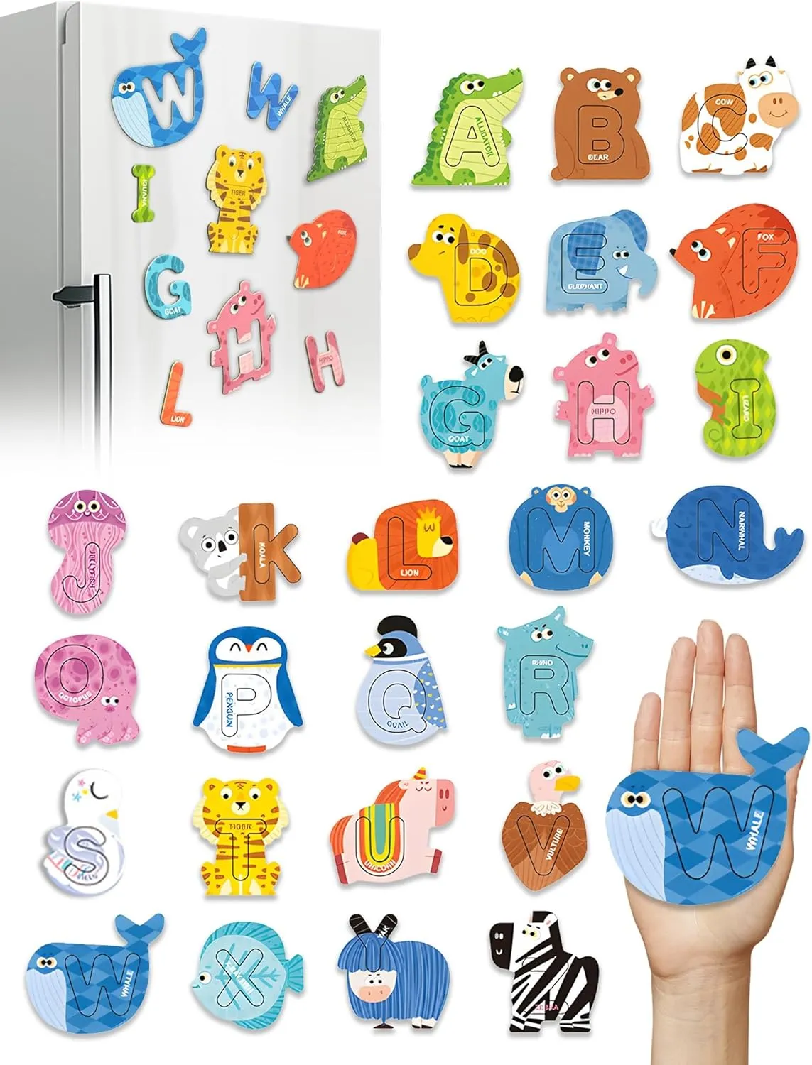 Large Size! Animals Fridge Magnets Alphabet Letters for Toddlers 1-3, 52PCS, ABC Magnets Toys, Magnetic Puzzles and Letters for Associative Memory, Educational Toys for 3 4 5 6, Gift for Boys Girls