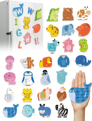 Large Size! Animals Fridge Magnets Alphabet Letters for Toddlers 1-3, 52PCS, ABC Magnets Toys, Magnetic Puzzles and Letters for Associative Memory, Educational Toys for 3 4 5 6, Gift for Boys Girls