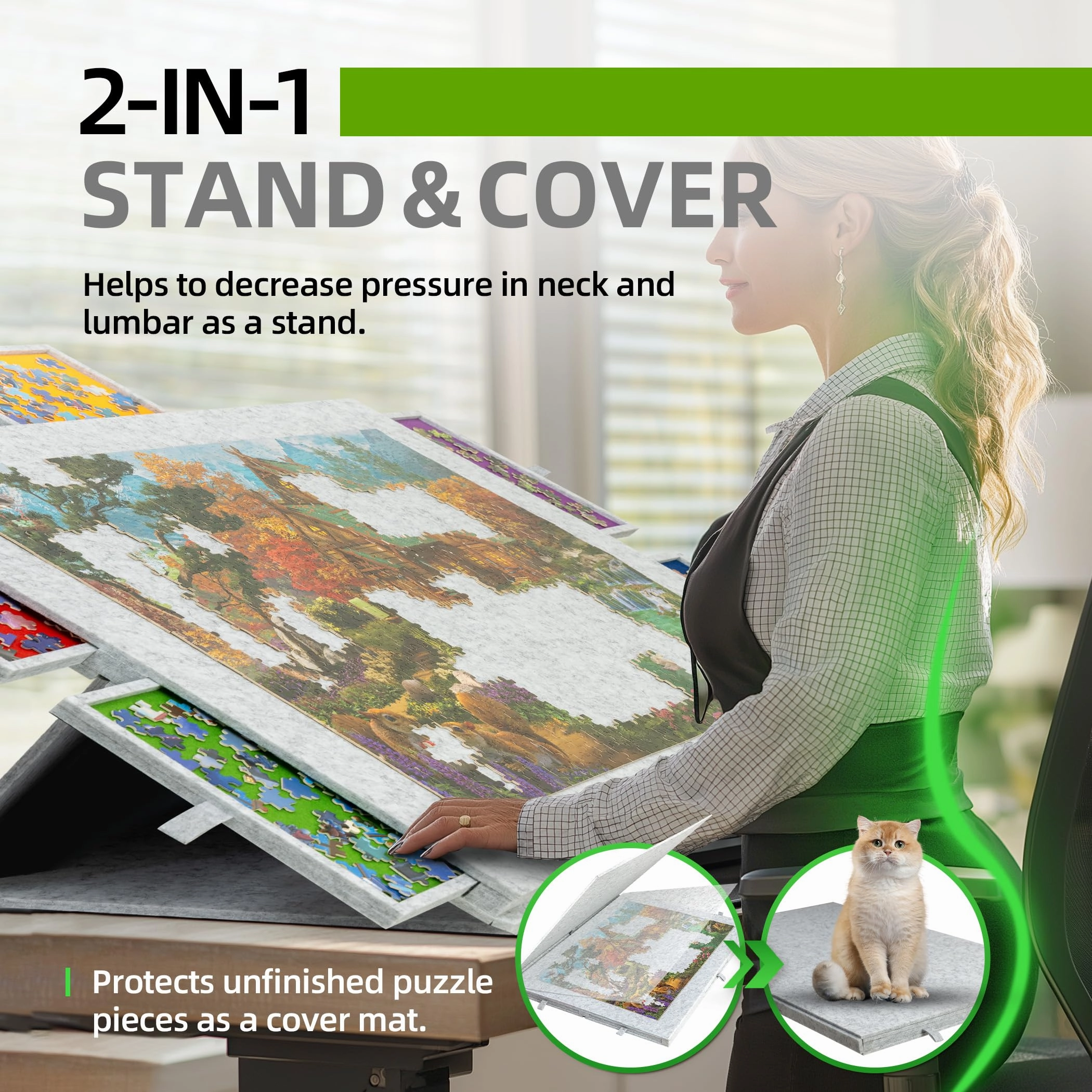 LAVIEVERT 1500 Piece Tilting Jigsaw Puzzle Board with 2-in-1 Puzzle Stand & Cover, Lightweight Puzzle Boards with 6 Drawers, Portable Felt Puzzle Table Puzzle Storage for Adults - Light Gray