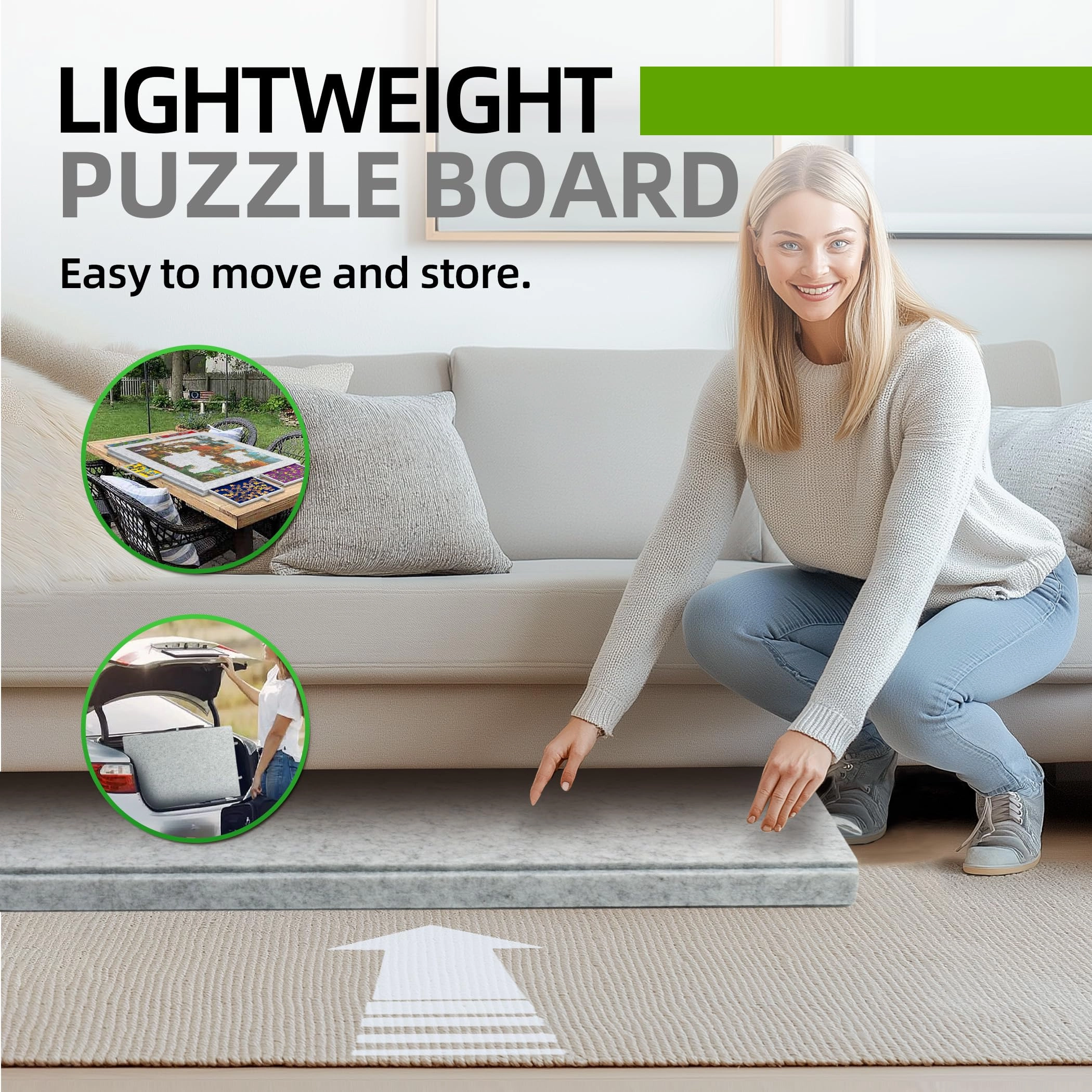 LAVIEVERT 1500 Piece Tilting Jigsaw Puzzle Board with 2-in-1 Puzzle Stand & Cover, Lightweight Puzzle Boards with 6 Drawers, Portable Felt Puzzle Table Puzzle Storage for Adults - Light Gray