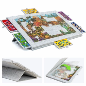 LAVIEVERT 1500 Piece Tilting Jigsaw Puzzle Board with 2-in-1 Puzzle Stand & Cover, Lightweight Puzzle Boards with 6 Drawers, Portable Felt Puzzle Table Puzzle Storage for Adults - Light Gray