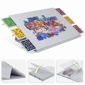 Lavievert 2000 Pieces Portable Jigsaw Puzzle Board with 6 Drawers & Trays, Tilting Puzzle Table with 2-in-1 Puzzle Stand & Cover, Lightweight Puzzle Storage Saver with Puzzle Easel- Light Gray