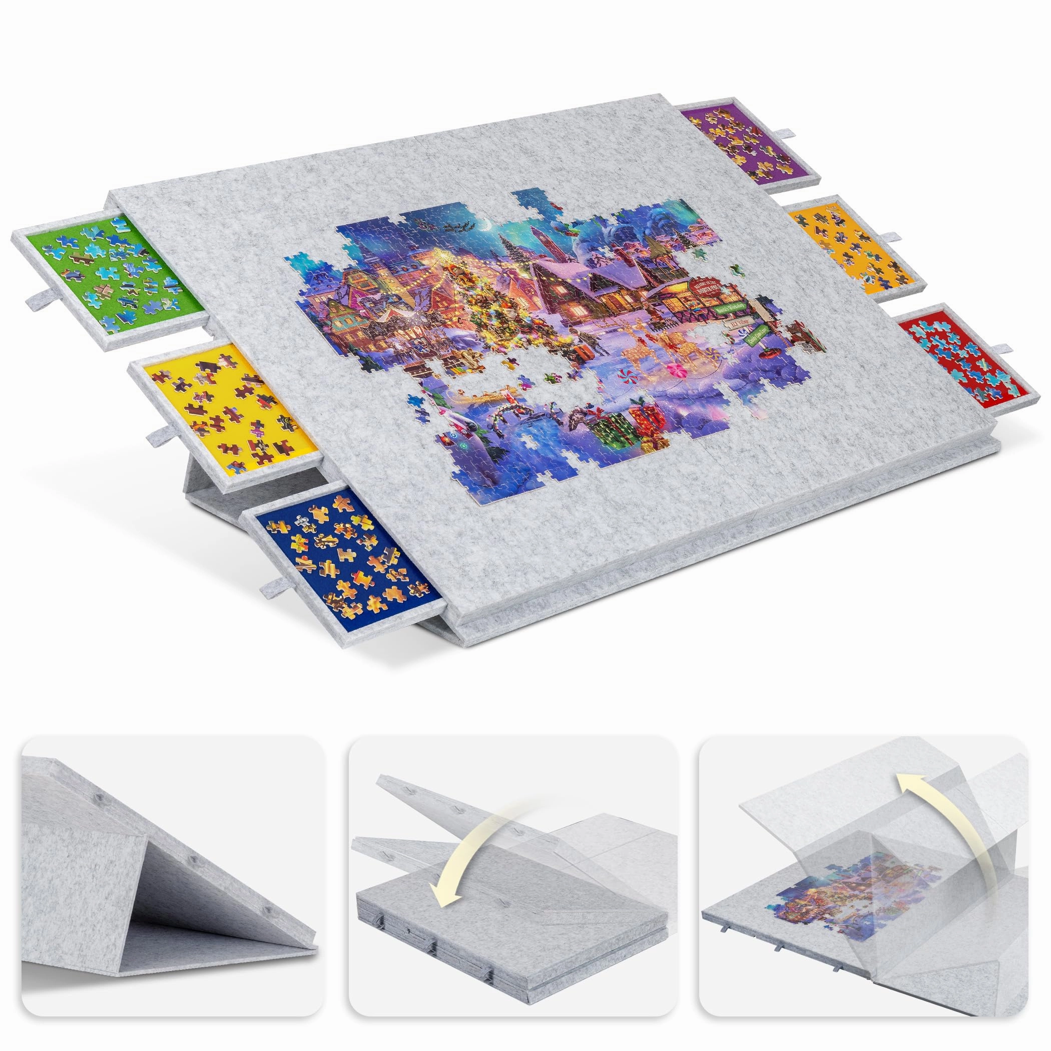 Lavievert 2000 Pieces Portable Jigsaw Puzzle Board with 6 Drawers & Trays, Tilting Puzzle Table with 2-in-1 Puzzle Stand & Cover, Lightweight Puzzle Storage Saver with Puzzle Easel- Light Gray