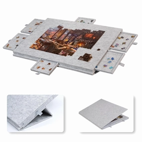 Lavievert Tilting Puzzle Board with 2-in-1 Designed Stand & Cover, Super Lightweight Felt Puzzle Plateau with 6 Drawers, Portable Jigsaw Puzzle Table for Games Up to 1000 Pieces - Light Gray