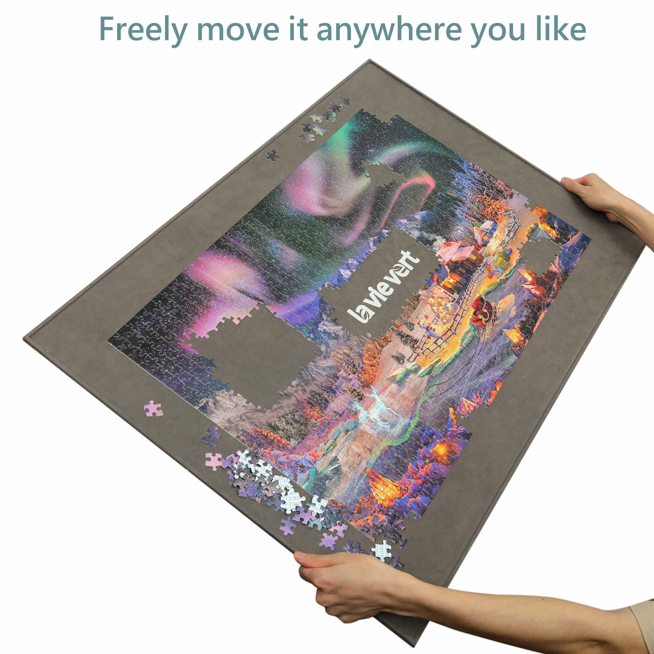 Lavievert Wooden Jigsaw Puzzle Board Portable Puzzle Plateau for Puzzle Storage Puzzle Saver, Non-Slip Surface, Fits Up to 1500 Pieces - Gray