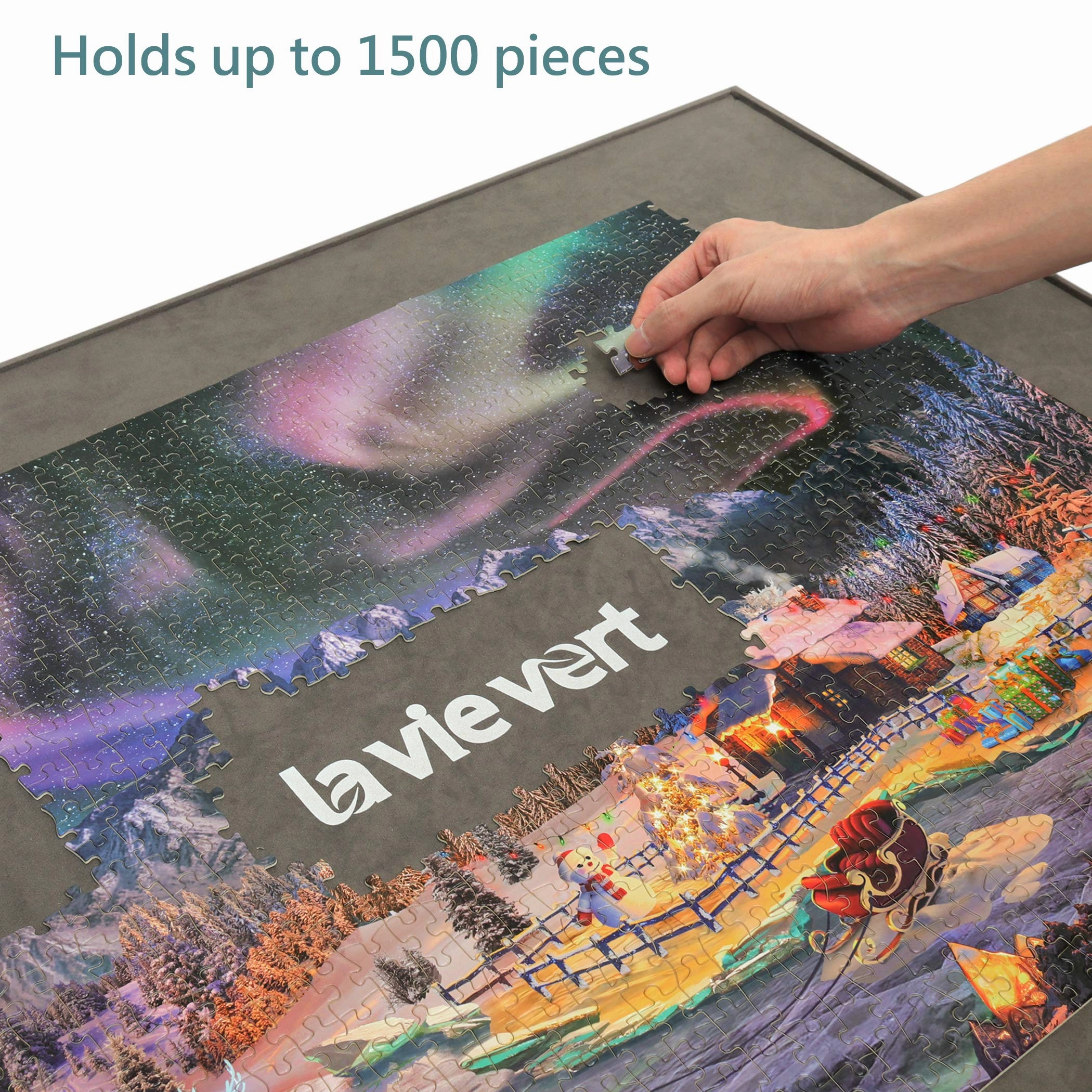 Lavievert Wooden Jigsaw Puzzle Board Portable Puzzle Plateau for Puzzle Storage Puzzle Saver, Non-Slip Surface, Fits Up to 1500 Pieces - Gray