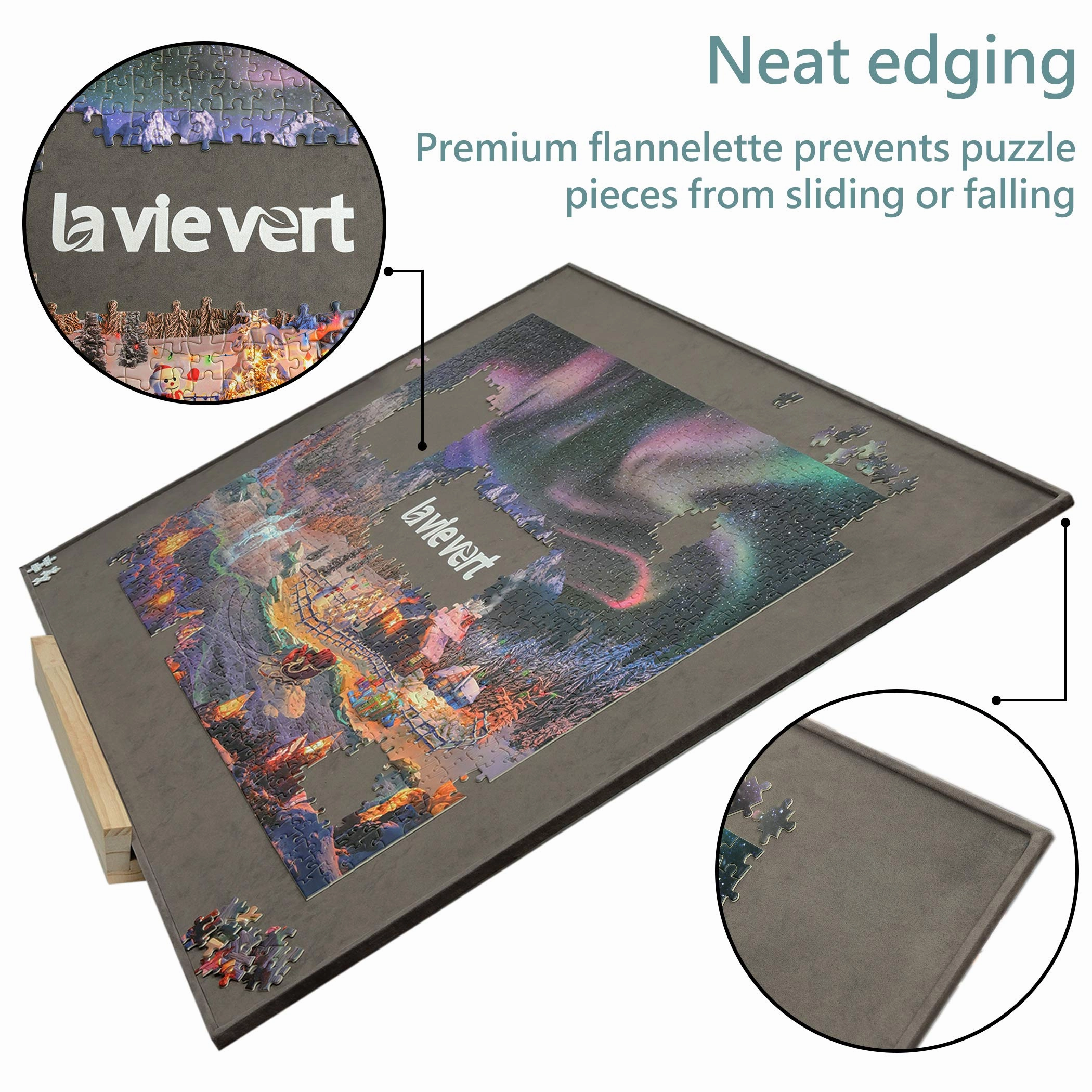 Lavievert Wooden Jigsaw Puzzle Board Portable Puzzle Plateau for Puzzle Storage Puzzle Saver, Non-Slip Surface, Fits Up to 1500 Pieces - Gray