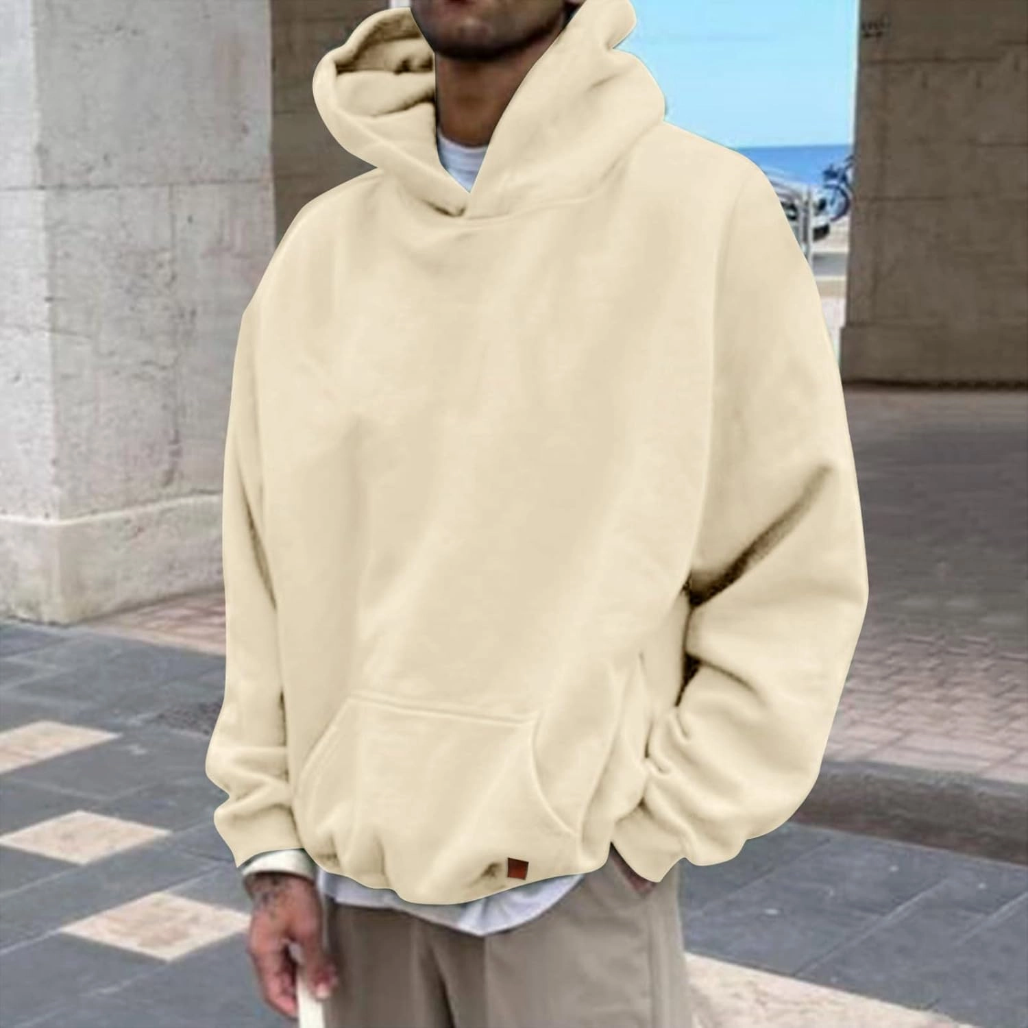 LCMTWX Hoodies for Men Winter Casual Loose Solid Hooded Sweater Top Men's Hooded Fleece Sweatshirt Heavyweight Fleece