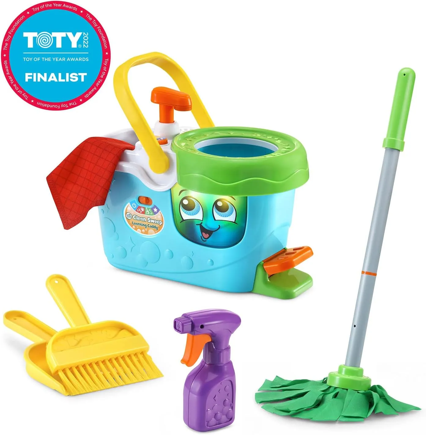 LeapFrog Clean Sweep Learning Caddy, Kids Mop and Broom Cleaning Toy Set for Ages 3-5, Blue