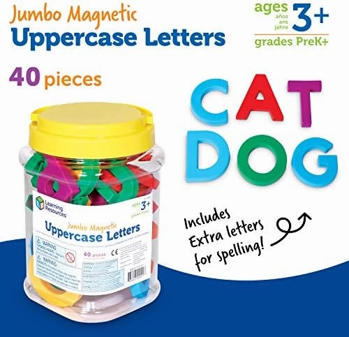 Learning Resources Jumbo Magnetic Uppercase Letters, ABCs, Early Letter Recognition, 40-Pieces, Large Magnetic Letters, Assorted Colors, Ages 3 