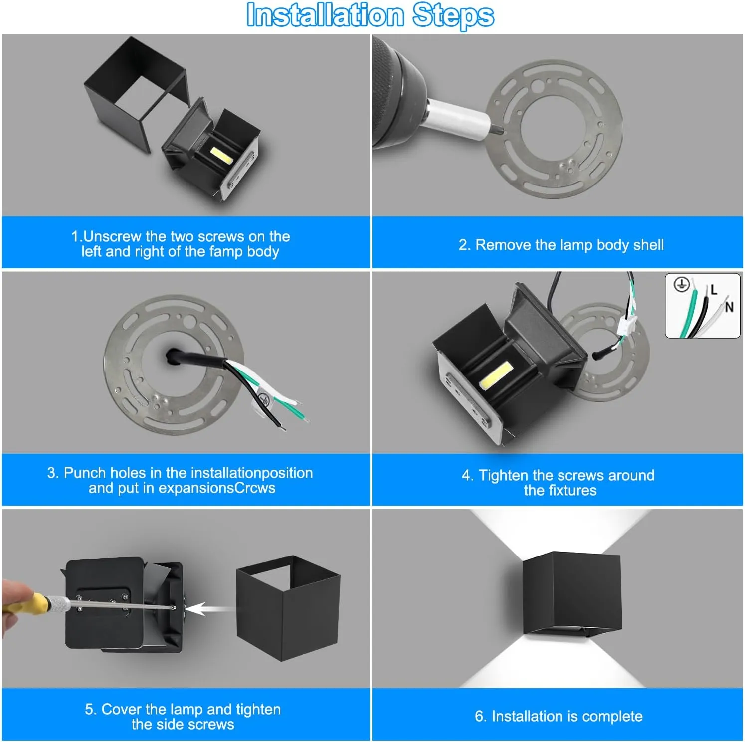 ledmo 20W High Power Modern Outdoor Wall Sconce Light Creative Adjustable Beam Square Up and Down Exterior Wall Lights Fixture Anti-Rust Aluminum IP65 6000K 1800LM Black for Patio Garage House 4 Pack