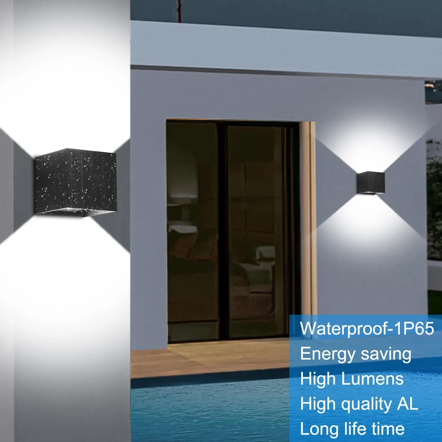 ledmo 20W High Power Modern Outdoor Wall Sconce Light Creative Adjustable Beam Square Up and Down Exterior Wall Lights Fixture Anti-Rust Aluminum IP65 6000K 1800LM Black for Patio Garage House 4 Pack
