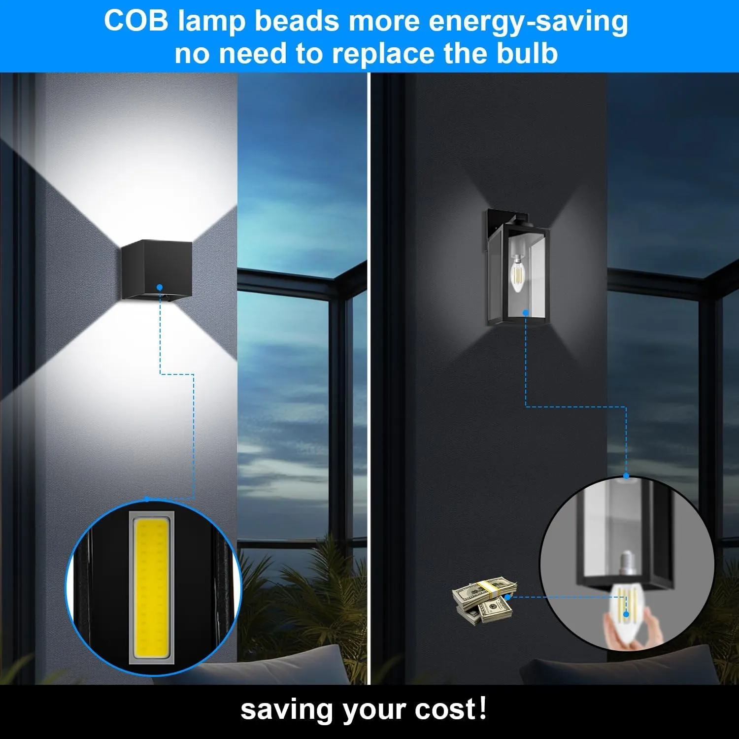 ledmo 20W High Power Modern Outdoor Wall Sconce Light Creative Adjustable Beam Square Up and Down Exterior Wall Lights Fixture Anti-Rust Aluminum IP65 6000K 1800LM Black for Patio Garage House 4 Pack