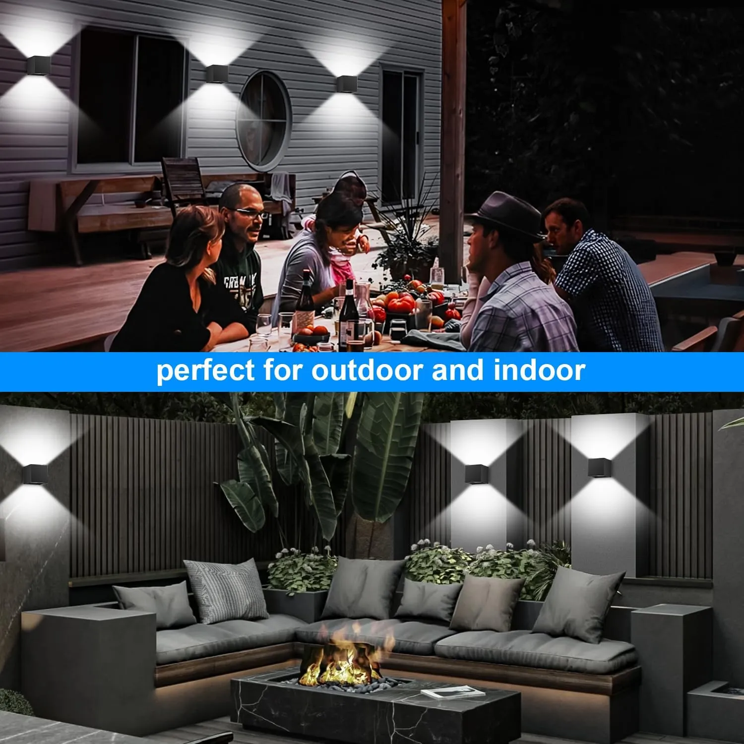 ledmo 20W High Power Modern Outdoor Wall Sconce Light Creative Adjustable Beam Square Up and Down Exterior Wall Lights Fixture Anti-Rust Aluminum IP65 6000K 1800LM Black for Patio Garage House 4 Pack