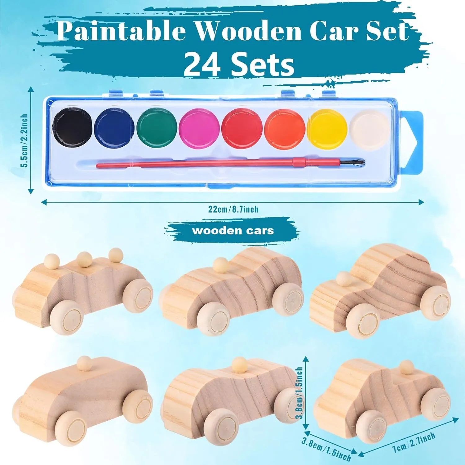 Leitee 12 Sets Unfinished Wooden Cars to Paint DIY Toys with Watercolor Paint Wooden Toy Cars Crafts for Car Party Favors Valentines Paint Craft School Classroom Family Arts
