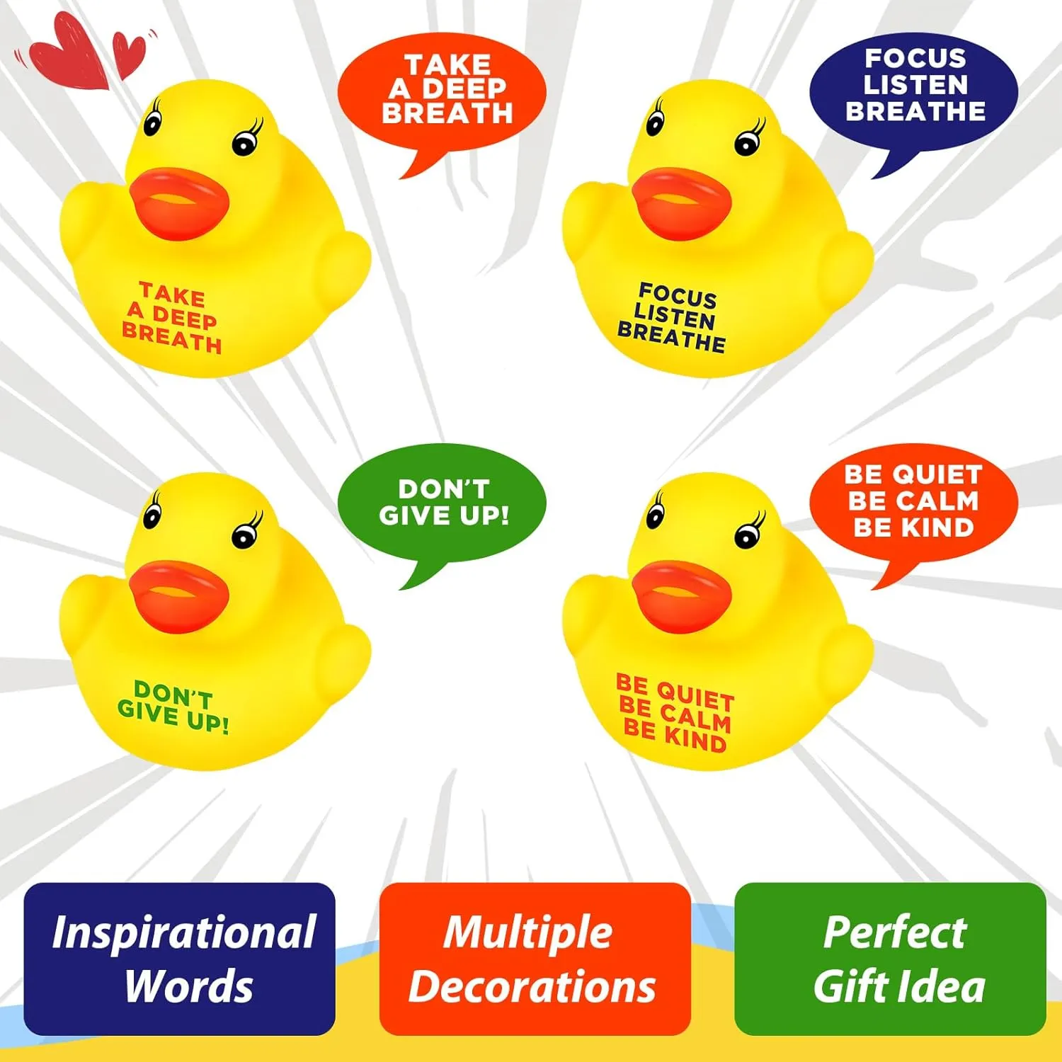 Lenwen 120 Pcs Rubber Duck Bath Toy Inspirational Gift Motivational Rubber Ducks Thank You Gifts Inspirational Party Favors Baby Shower Decorations Birthday Party Favors (1.3 Inch)