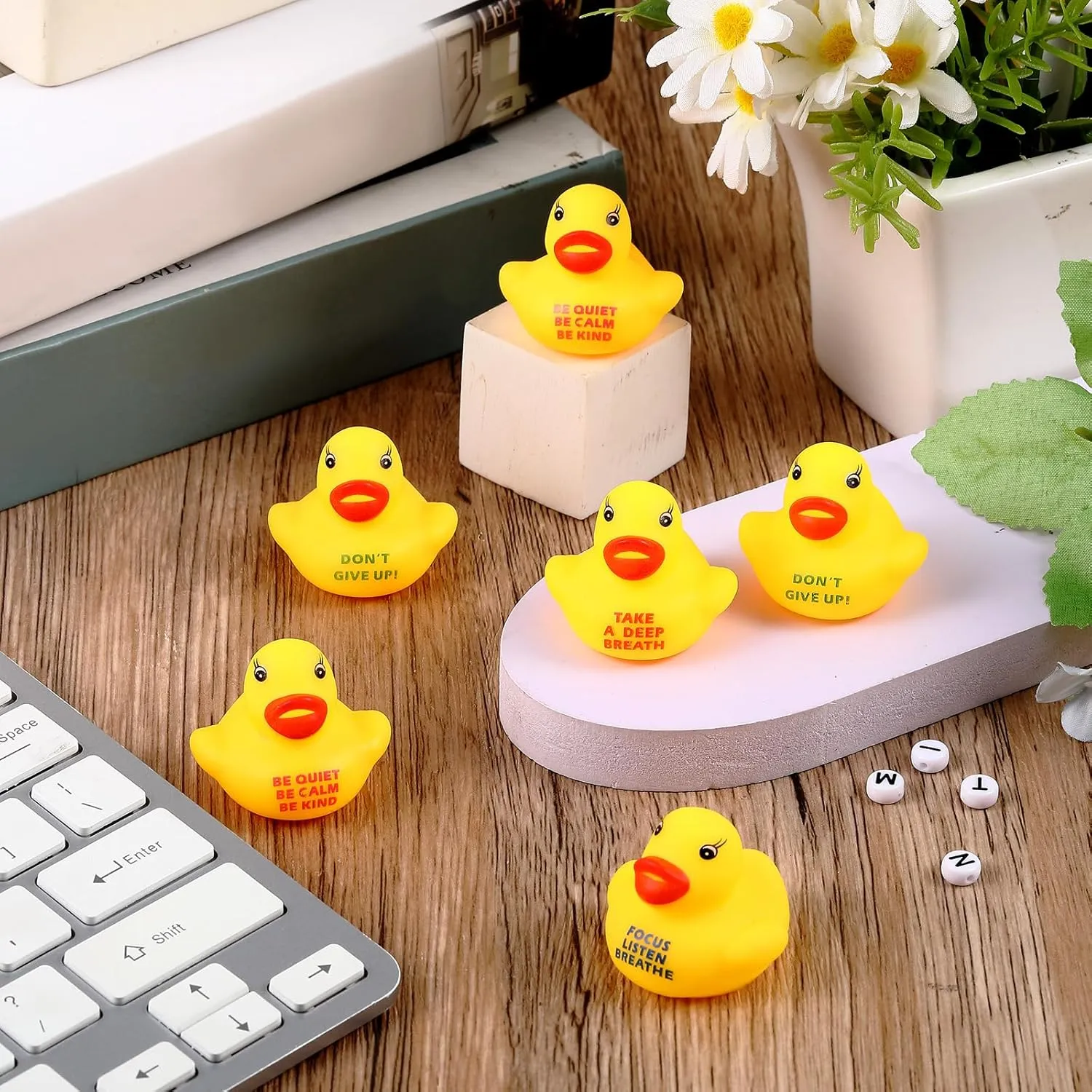 Lenwen 120 Pcs Rubber Duck Bath Toy Inspirational Gift Motivational Rubber Ducks Thank You Gifts Inspirational Party Favors Baby Shower Decorations Birthday Party Favors (1.3 Inch)