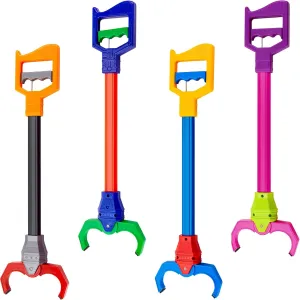 Lewtemi 4 Pcs Interactive Grabber Toy Pack, Robot Arm Claw Grab Pickup Reacher Tool for Boys Girls Kids Children Fun Early Learning and Hand Eye Coordination Play, 18 Inch(Multicolor)