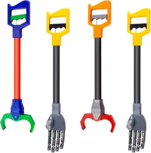 Lewtemi 4 Pcs Interactive Grabber Toy Pack, Robot Arm Claw Grab Pickup Reacher Tool for Boys Girls Kids Children Fun Early Learning and Hand Eye Coordination Play, 18 Inch(Red, Blue, Gray)
