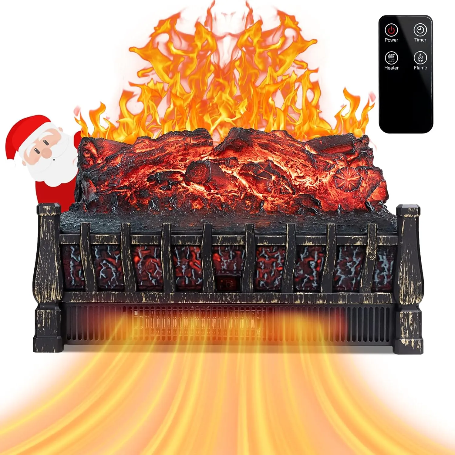 LifePlus Electric Fireplace Logs Heater, Fireplace Insert Heater with Remote Control, Realistic Flame Effect, Infrared Fireplace Heater for Indoor Use 8H Timer, Adjustable Brightness