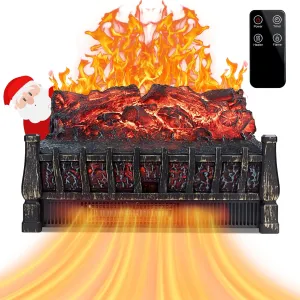 LifePlus Electric Fireplace Logs Heater, Fireplace Insert Heater with Remote Control, Realistic Flame Effect, Infrared Fireplace Heater for Indoor Use 8H Timer, Adjustable Brightness