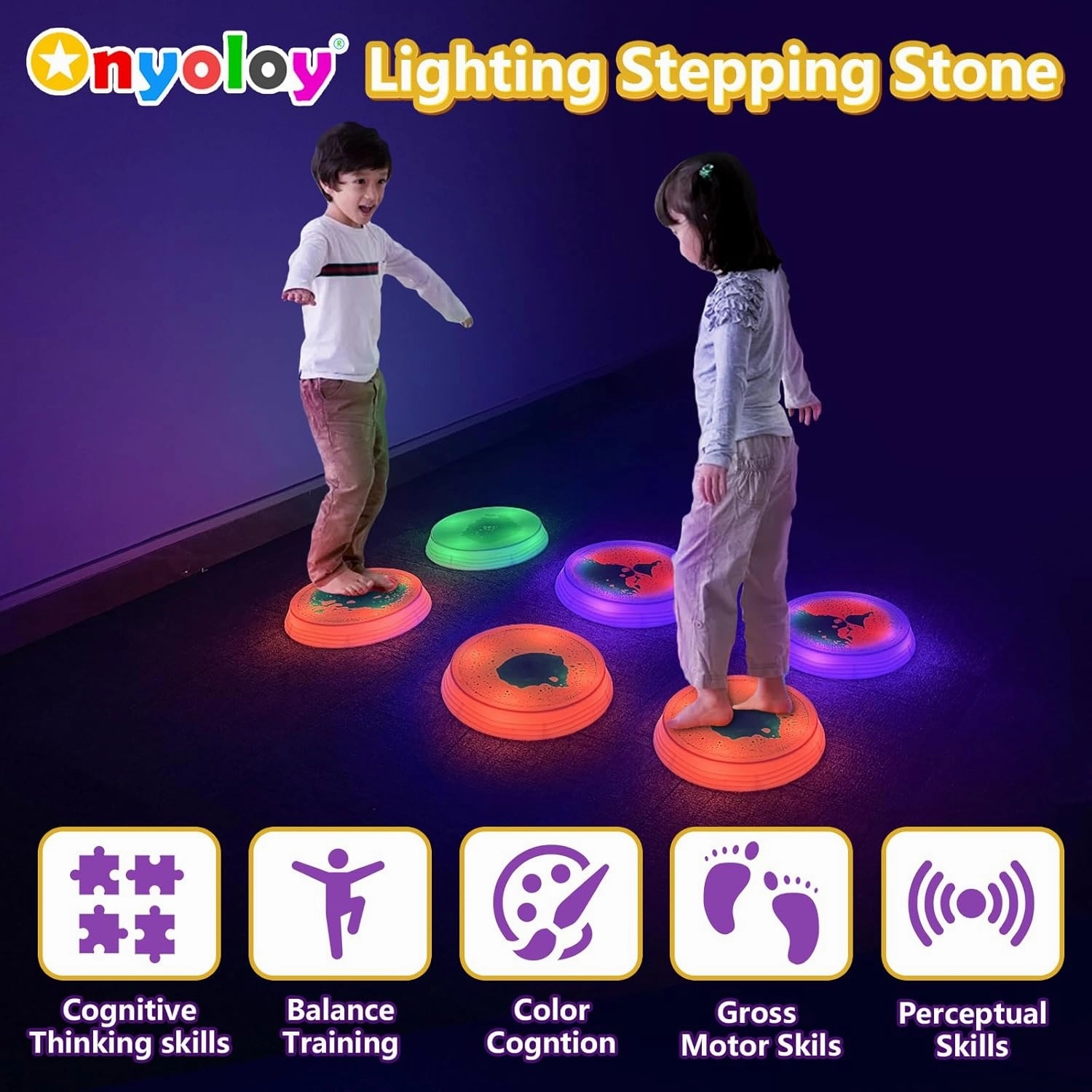 Light Up Liquid Stepping Stones - 1 Round Yellow Green Liquid Stepping Stone with 7 Glowing Colors, Indoor Obstacle Training Balancing Stepping Stone Toy for Kids Ages 3 4 5 6 and Up.