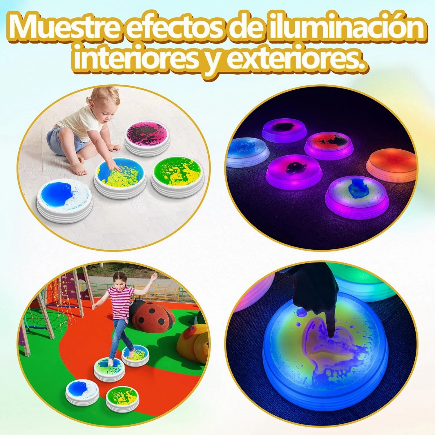 Light Up Liquid Stepping Stones - 1 Round Yellow Green Liquid Stepping Stone with 7 Glowing Colors, Indoor Obstacle Training Balancing Stepping Stone Toy for Kids Ages 3 4 5 6 and Up.