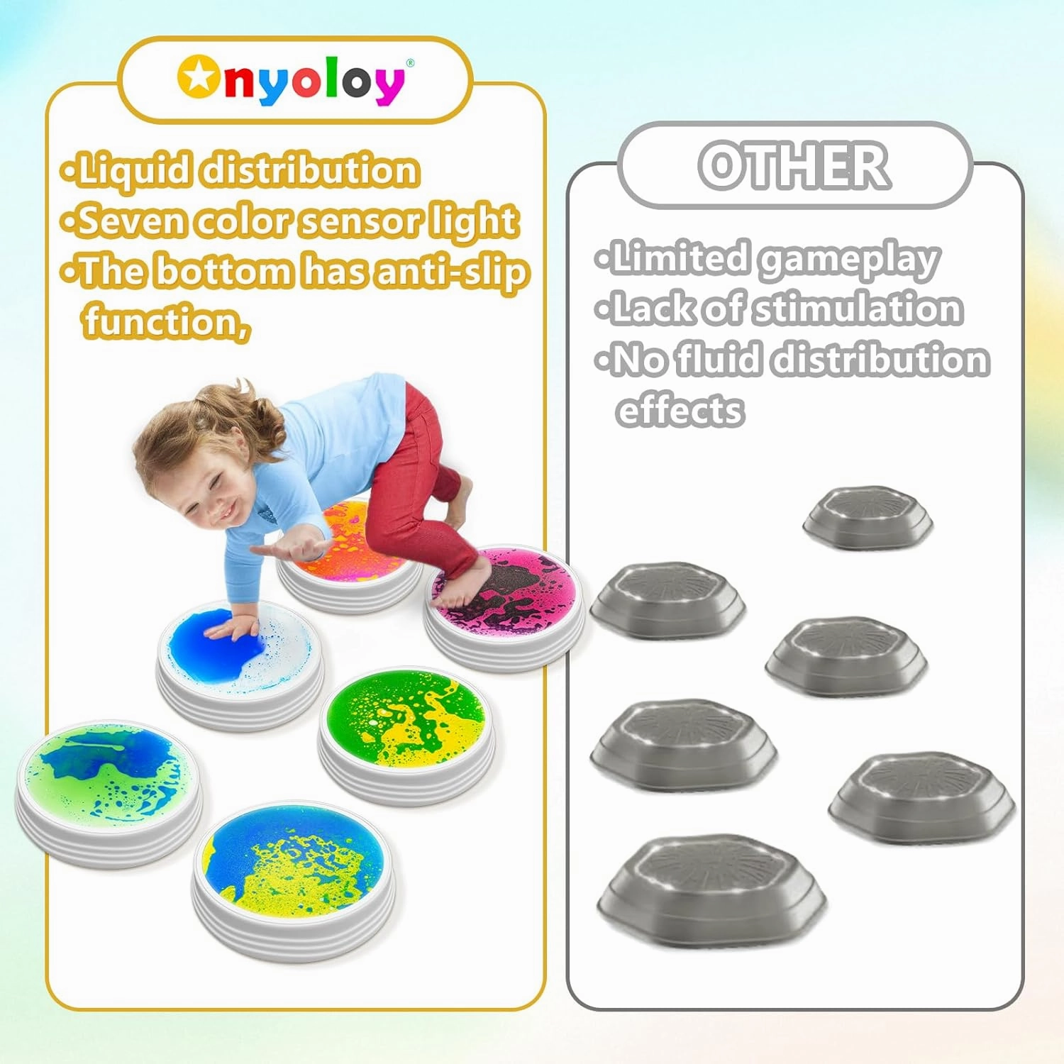 Light Up Liquid Stepping Stones - 1 Round Yellow Green Liquid Stepping Stone with 7 Glowing Colors, Indoor Obstacle Training Balancing Stepping Stone Toy for Kids Ages 3 4 5 6 and Up.