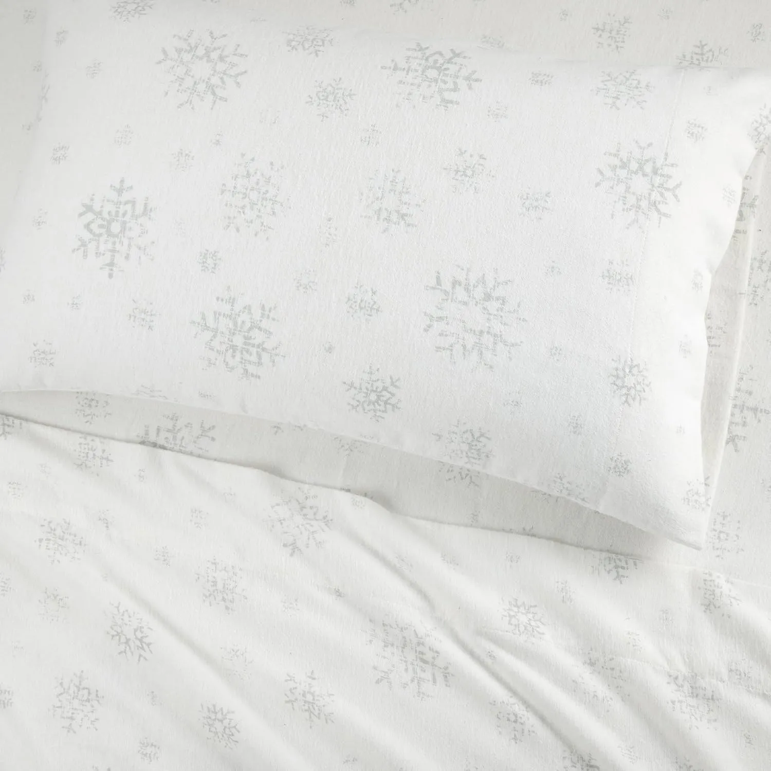 Lodge & Linen Flannel Sheets Queen Size Rich Cotton -High GSM Flannel Bed Sheet Deep Pockets - Warm & Cozy Flannel Sheet Set for All Seasons (Faded Snowflake)