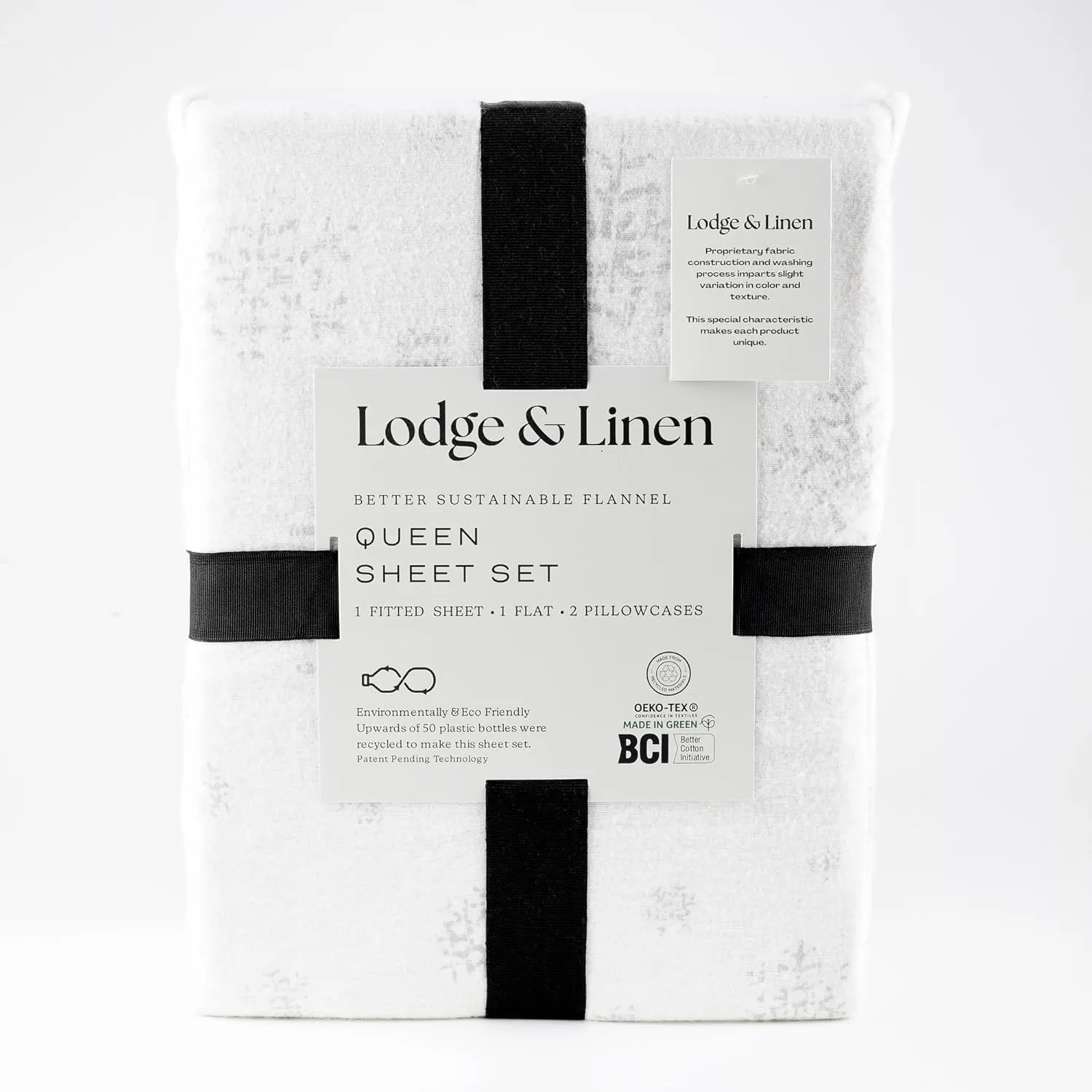 Lodge & Linen Flannel Sheets Queen Size Rich Cotton -High GSM Flannel Bed Sheet Deep Pockets - Warm & Cozy Flannel Sheet Set for All Seasons (Faded Snowflake)