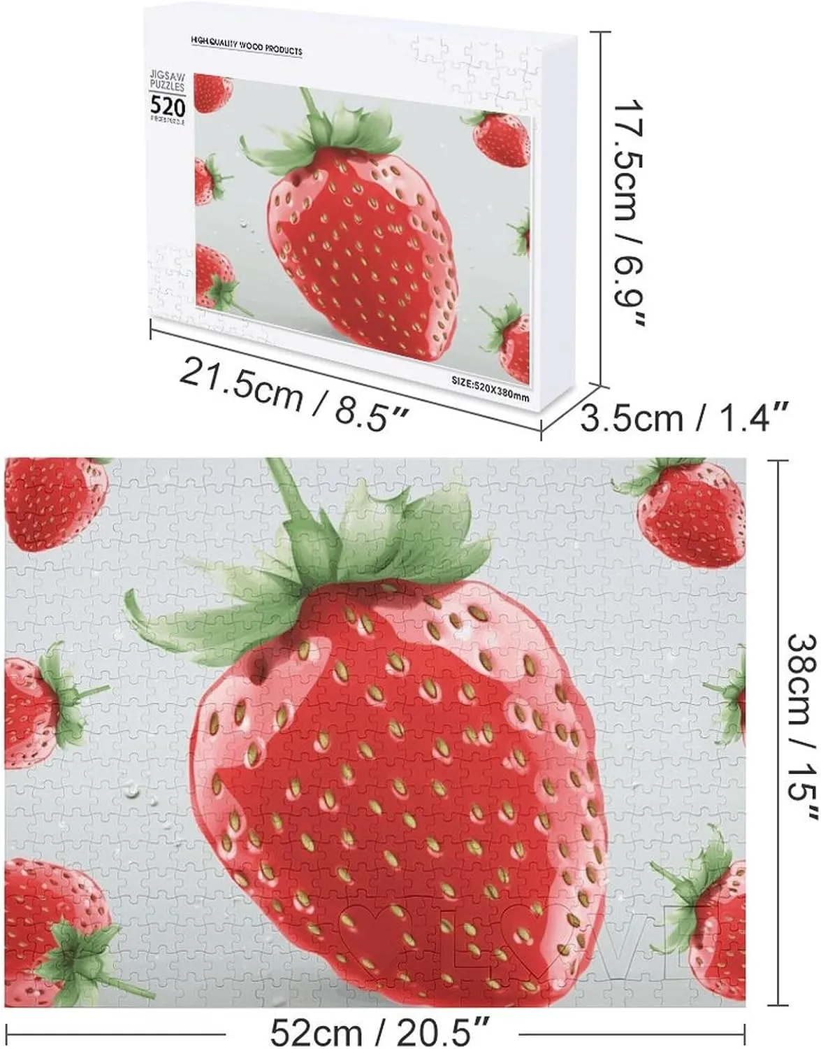 Lovely Strawberry Puzzles 520 Pieces Personalized Jigsaw Puzzles Lovely Strawberry Photo Puzzle Challenging Picture Puzzle for Adults Personaliz Jigsaw with Storage Bag (20.5" X 15")