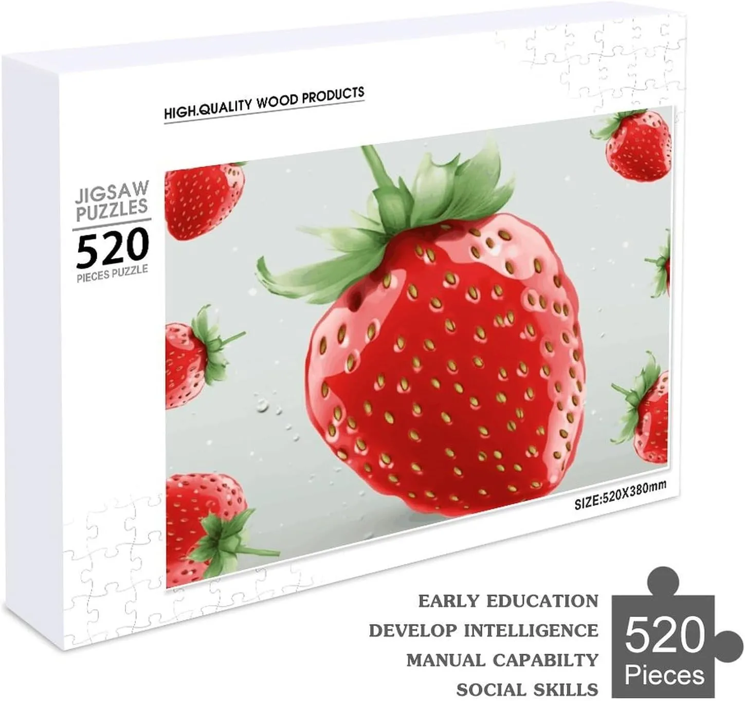 Lovely Strawberry Puzzles 520 Pieces Personalized Jigsaw Puzzles Lovely Strawberry Photo Puzzle Challenging Picture Puzzle for Adults Personaliz Jigsaw with Storage Bag (20.5" X 15")